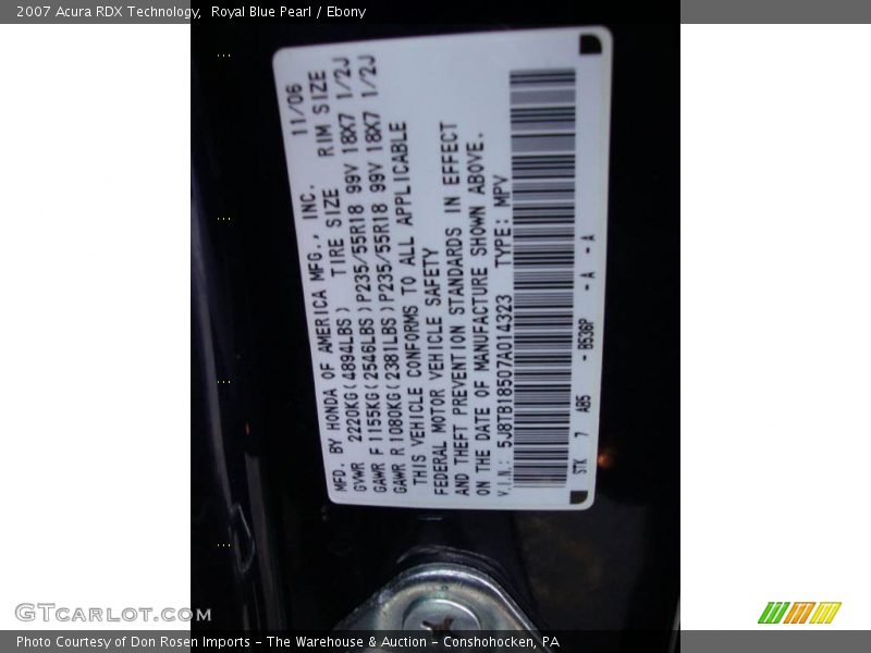 Royal Blue Pearl / Ebony 2007 Acura RDX Technology