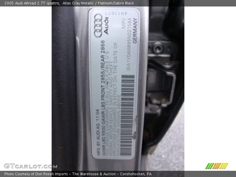Atlas Gray Metallic / Platinum/Sabre Black 2005 Audi Allroad 2.7T quattro