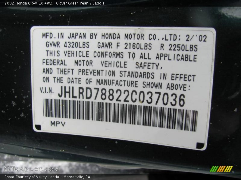 Clover Green Pearl / Saddle 2002 Honda CR-V EX 4WD