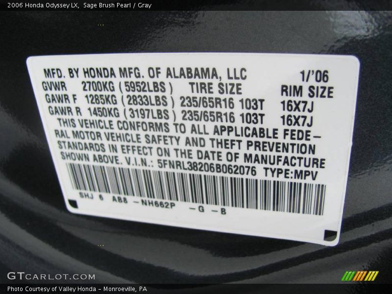 Sage Brush Pearl / Gray 2006 Honda Odyssey LX