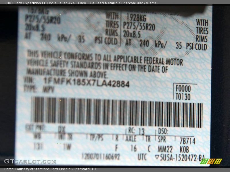 Dark Blue Pearl Metallic / Charcoal Black/Camel 2007 Ford Expedition EL Eddie Bauer 4x4
