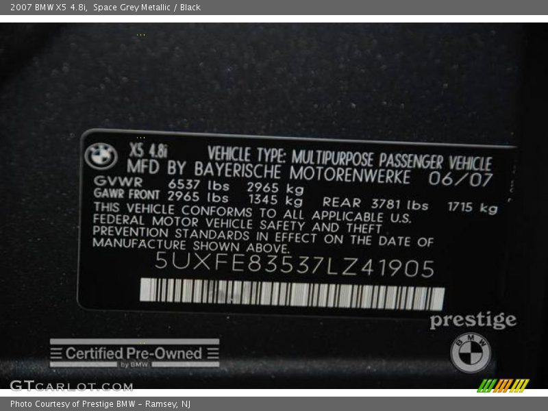 Space Grey Metallic / Black 2007 BMW X5 4.8i