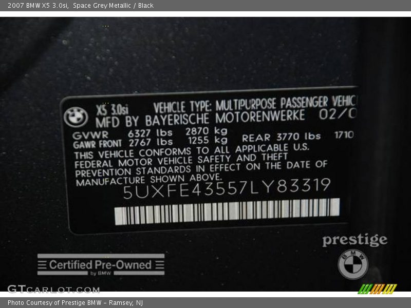 Space Grey Metallic / Black 2007 BMW X5 3.0si