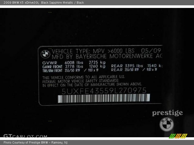Black Sapphire Metallic / Black 2009 BMW X5 xDrive30i