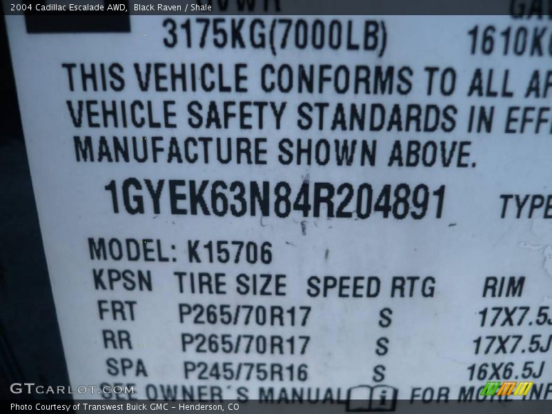 Black Raven / Shale 2004 Cadillac Escalade AWD