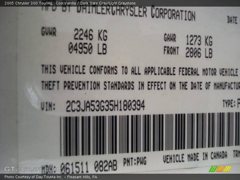 Cool Vanilla / Dark Slate Gray/Light Graystone 2005 Chrysler 300 Touring