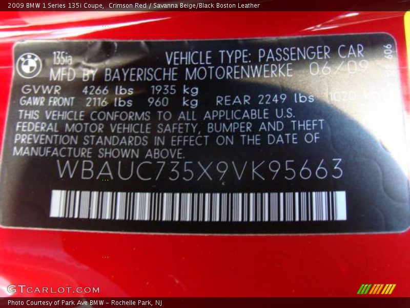Crimson Red / Savanna Beige/Black Boston Leather 2009 BMW 1 Series 135i Coupe