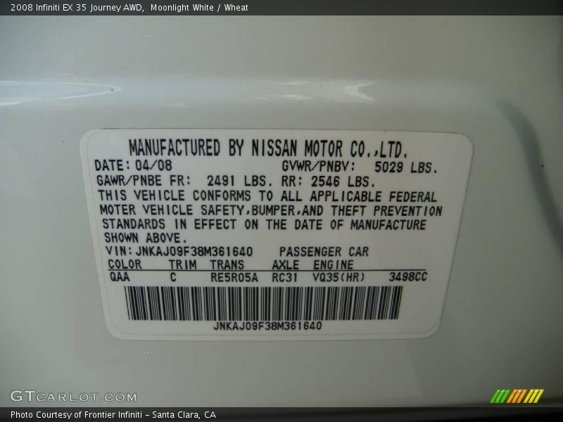 Moonlight White / Wheat 2008 Infiniti EX 35 Journey AWD