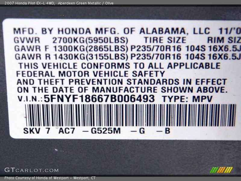 Aberdeen Green Metallic / Olive 2007 Honda Pilot EX-L 4WD