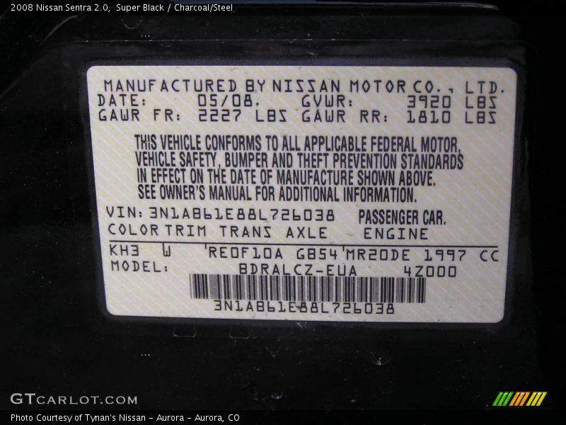 Super Black / Charcoal/Steel 2008 Nissan Sentra 2.0