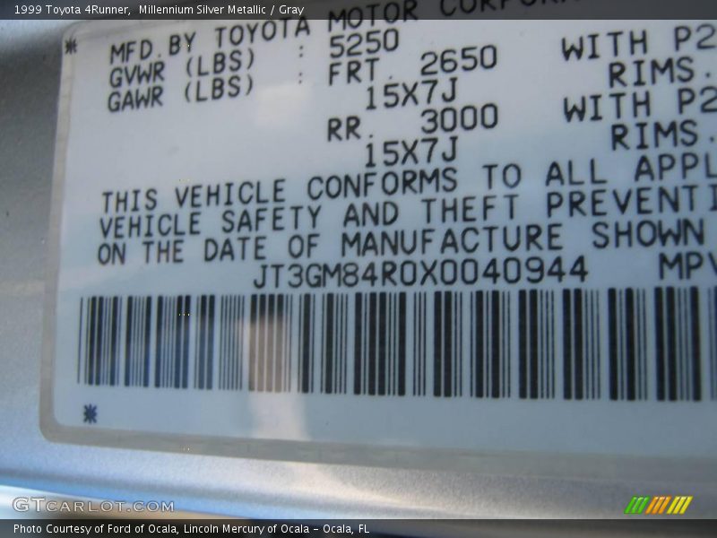 Millennium Silver Metallic / Gray 1999 Toyota 4Runner