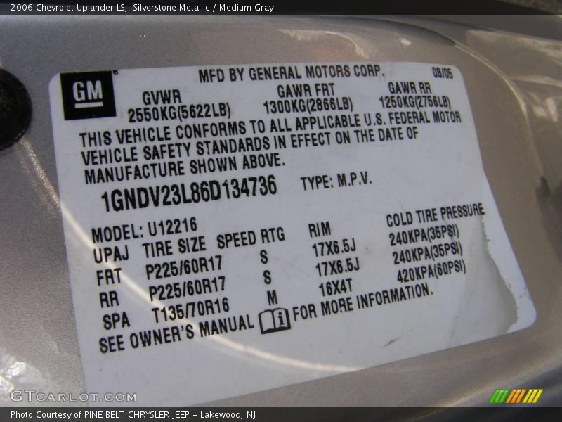 Silverstone Metallic / Medium Gray 2006 Chevrolet Uplander LS