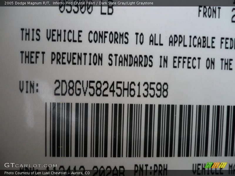 Inferno Red Crystal Pearl / Dark Slate Gray/Light Graystone 2005 Dodge Magnum R/T
