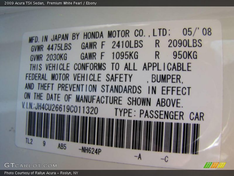 Premium White Pearl / Ebony 2009 Acura TSX Sedan