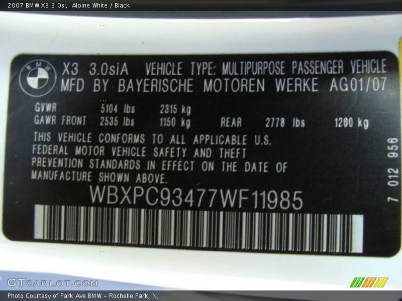 Alpine White / Black 2007 BMW X3 3.0si