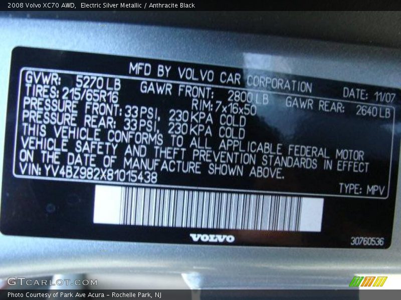 Electric Silver Metallic / Anthracite Black 2008 Volvo XC70 AWD