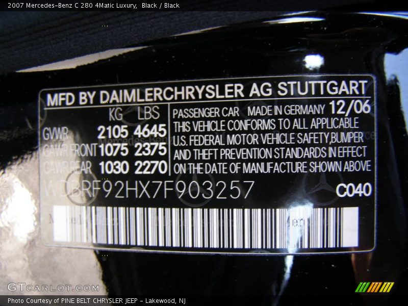 Black / Black 2007 Mercedes-Benz C 280 4Matic Luxury