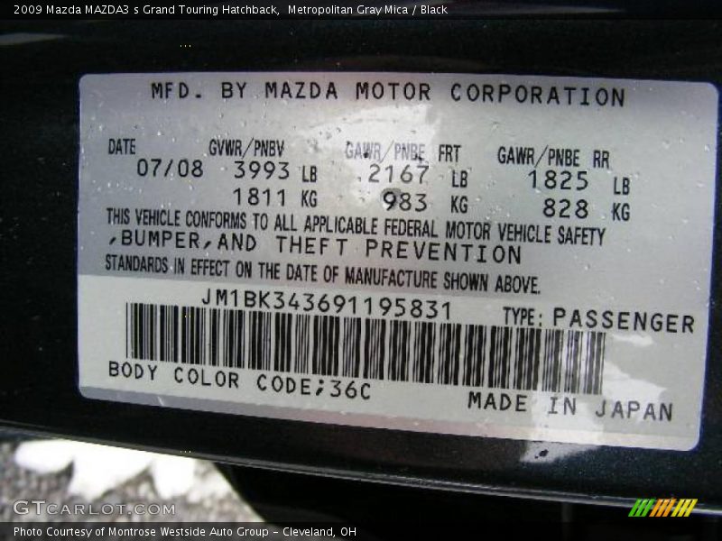 Metropolitan Gray Mica / Black 2009 Mazda MAZDA3 s Grand Touring Hatchback