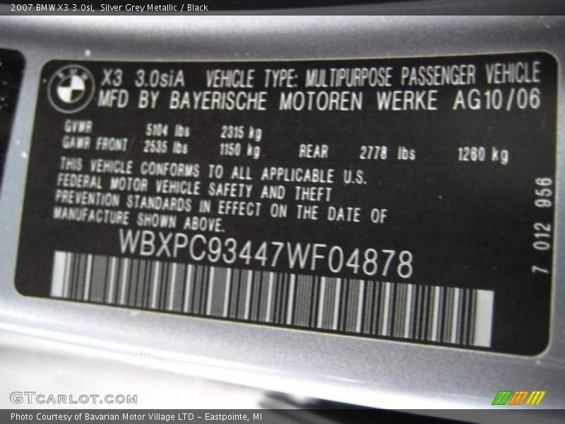 Silver Grey Metallic / Black 2007 BMW X3 3.0si