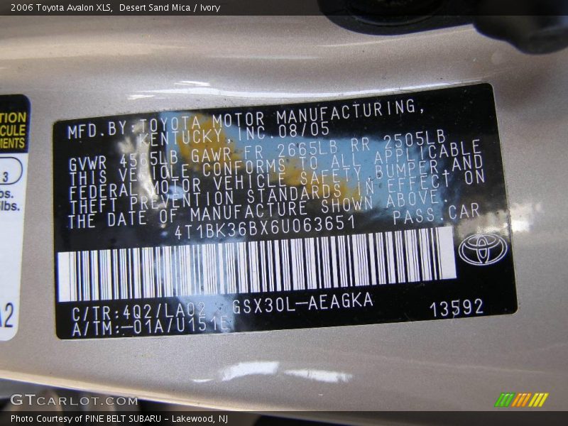 Desert Sand Mica / Ivory 2006 Toyota Avalon XLS