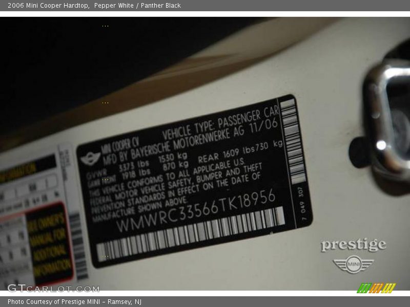 Pepper White / Panther Black 2006 Mini Cooper Hardtop