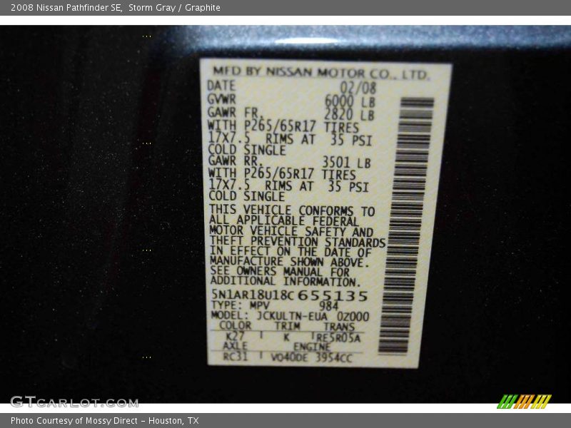 Storm Gray / Graphite 2008 Nissan Pathfinder SE