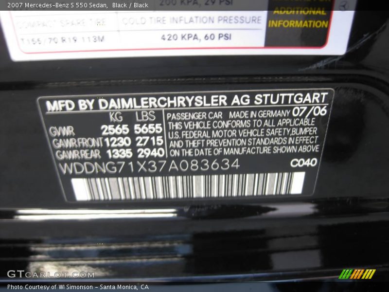 Black / Black 2007 Mercedes-Benz S 550 Sedan