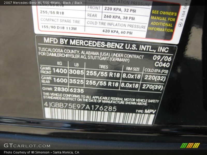 Black / Black 2007 Mercedes-Benz ML 500 4Matic