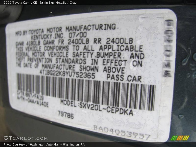 Sailfin Blue Metallic / Gray 2000 Toyota Camry CE
