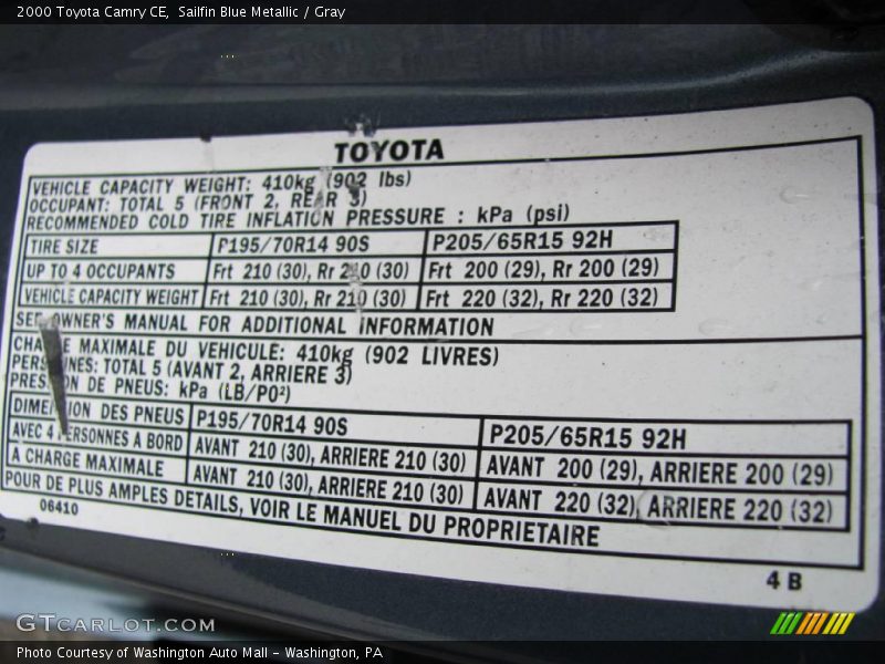 Sailfin Blue Metallic / Gray 2000 Toyota Camry CE