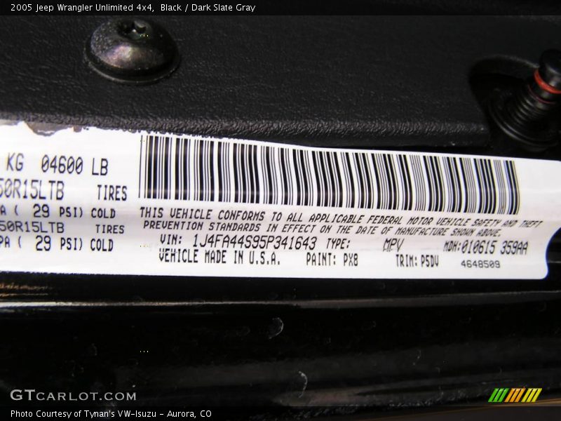 Black / Dark Slate Gray 2005 Jeep Wrangler Unlimited 4x4
