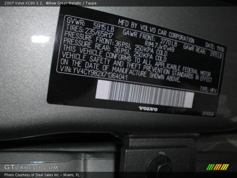 Willow Green Metallic / Taupe 2007 Volvo XC90 3.2