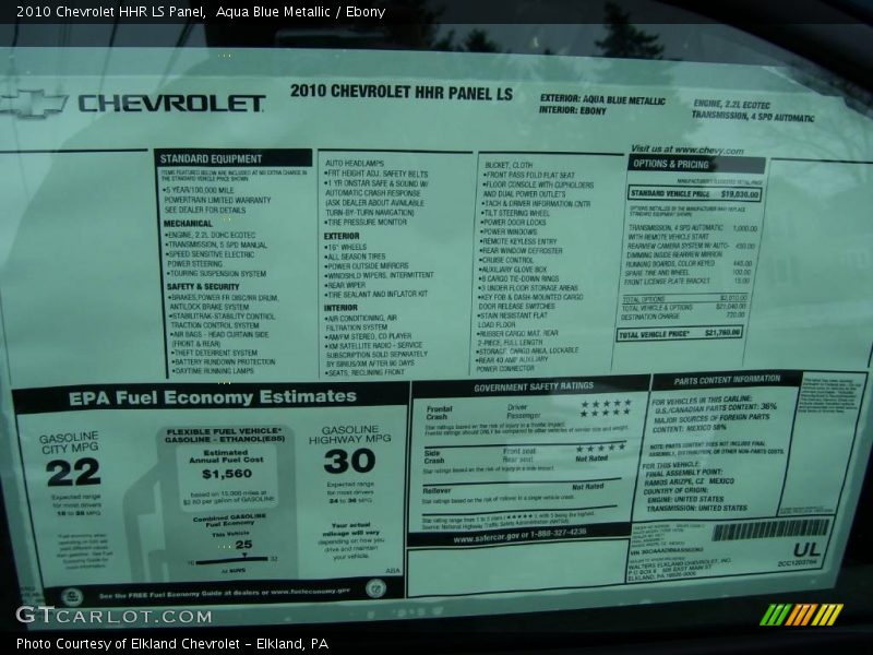 Aqua Blue Metallic / Ebony 2010 Chevrolet HHR LS Panel