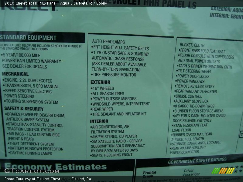 Aqua Blue Metallic / Ebony 2010 Chevrolet HHR LS Panel