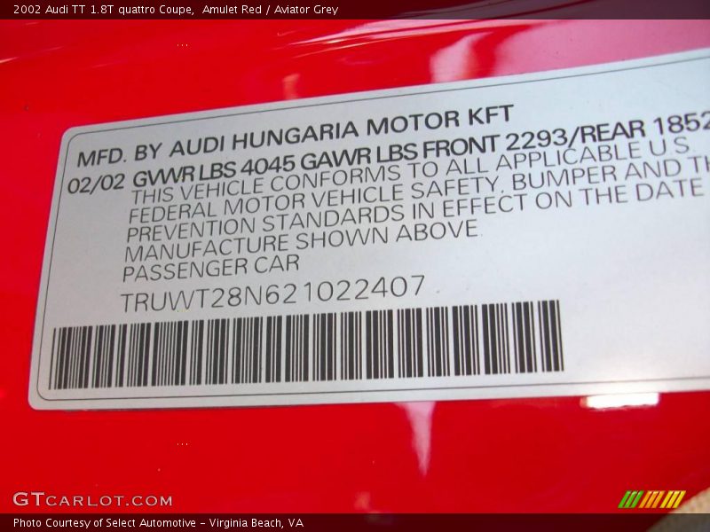 Amulet Red / Aviator Grey 2002 Audi TT 1.8T quattro Coupe