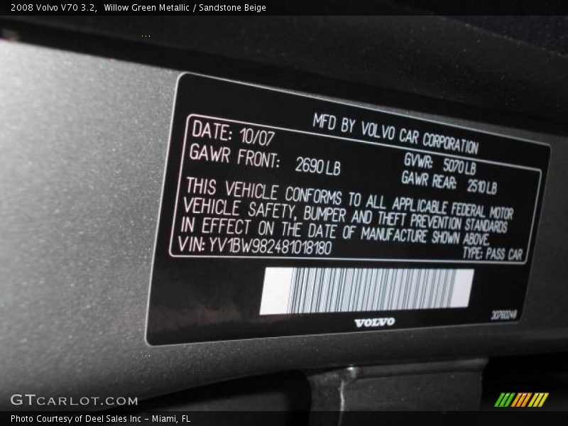 Willow Green Metallic / Sandstone Beige 2008 Volvo V70 3.2