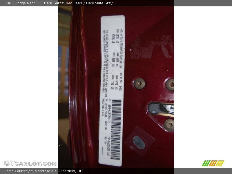 Dark Garnet Red Pearl / Dark Slate Gray 2002 Dodge Neon SE