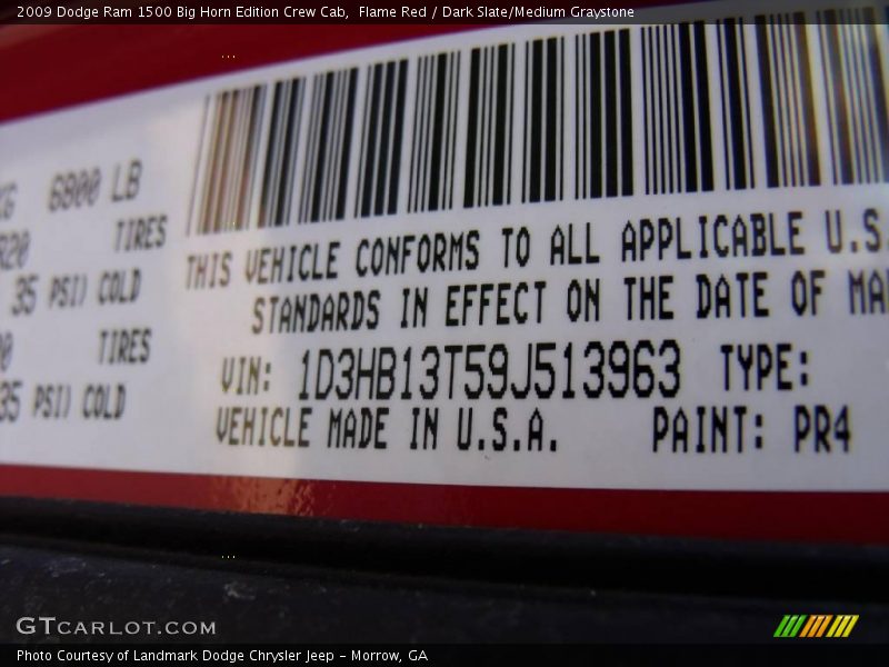 Flame Red / Dark Slate/Medium Graystone 2009 Dodge Ram 1500 Big Horn Edition Crew Cab