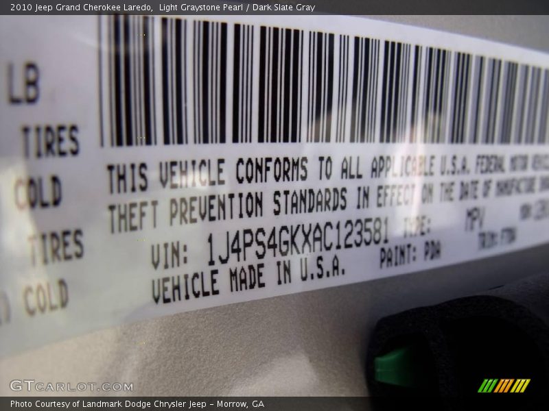 Light Graystone Pearl / Dark Slate Gray 2010 Jeep Grand Cherokee Laredo