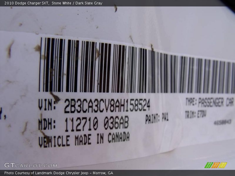 Stone White / Dark Slate Gray 2010 Dodge Charger SXT