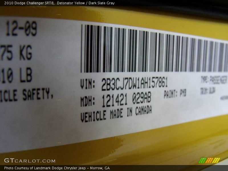 Detonator Yellow / Dark Slate Gray 2010 Dodge Challenger SRT8