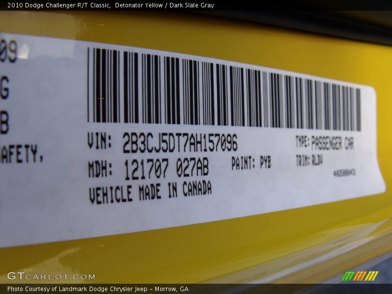 2010 Challenger R/T Classic Detonator Yellow Color Code PYB