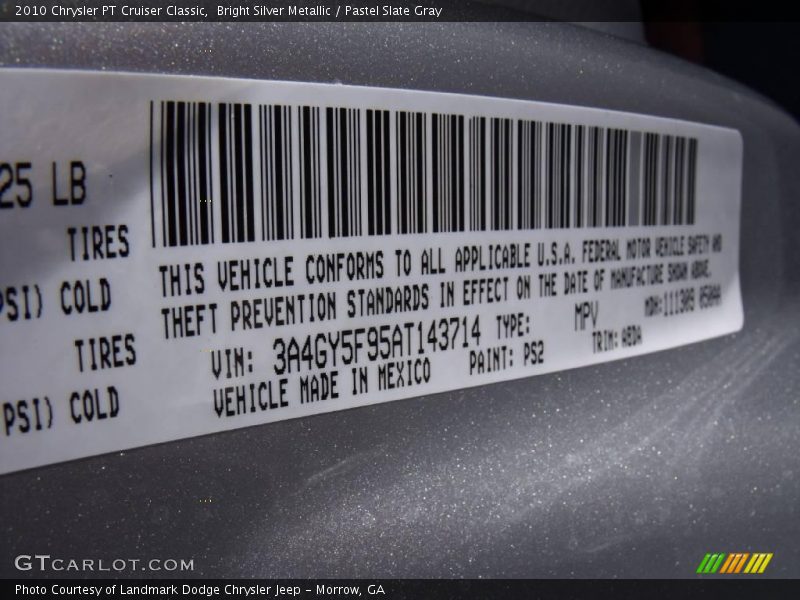 Bright Silver Metallic / Pastel Slate Gray 2010 Chrysler PT Cruiser Classic