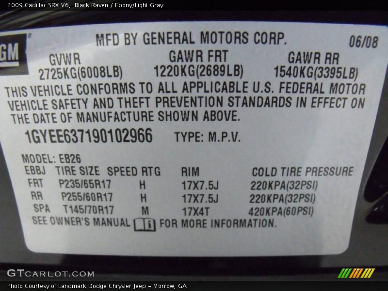 Black Raven / Ebony/Light Gray 2009 Cadillac SRX V6