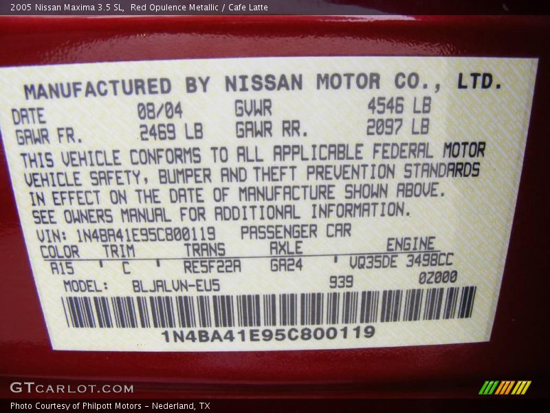 Red Opulence Metallic / Cafe Latte 2005 Nissan Maxima 3.5 SL