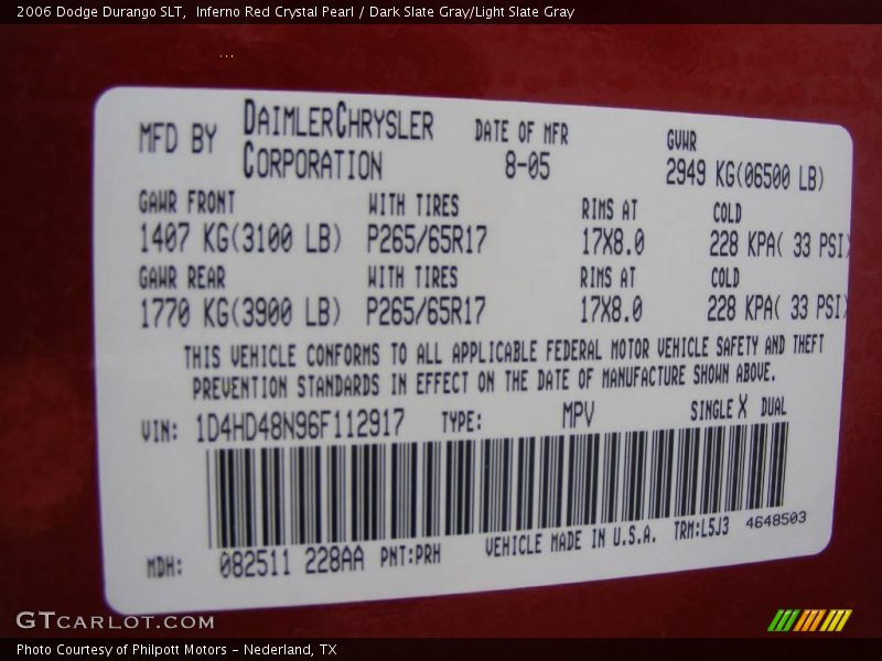 Inferno Red Crystal Pearl / Dark Slate Gray/Light Slate Gray 2006 Dodge Durango SLT