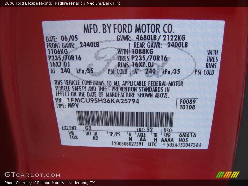 Redfire Metallic / Medium/Dark Flint 2006 Ford Escape Hybrid