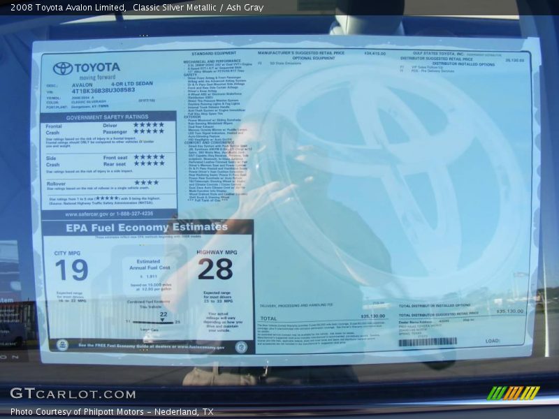 Classic Silver Metallic / Ash Gray 2008 Toyota Avalon Limited