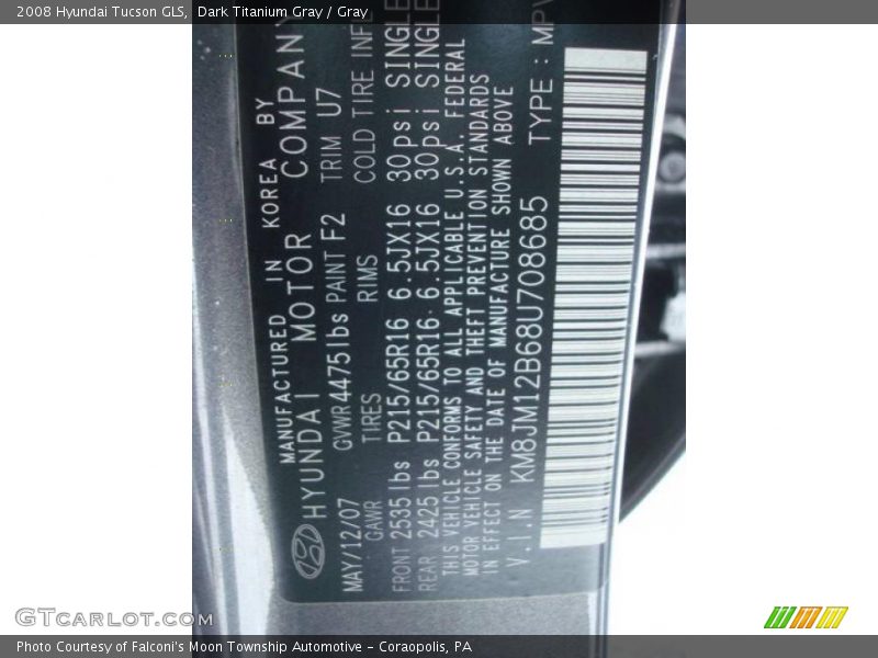 Dark Titanium Gray / Gray 2008 Hyundai Tucson GLS