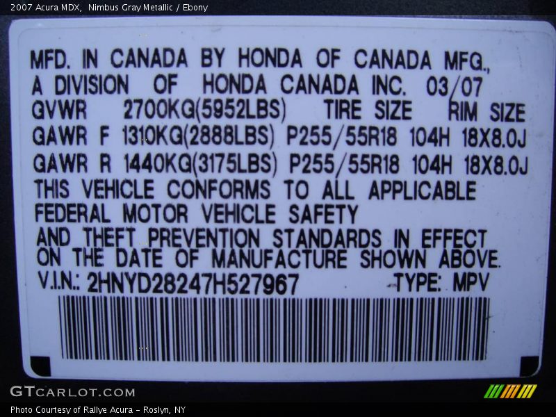 Nimbus Gray Metallic / Ebony 2007 Acura MDX